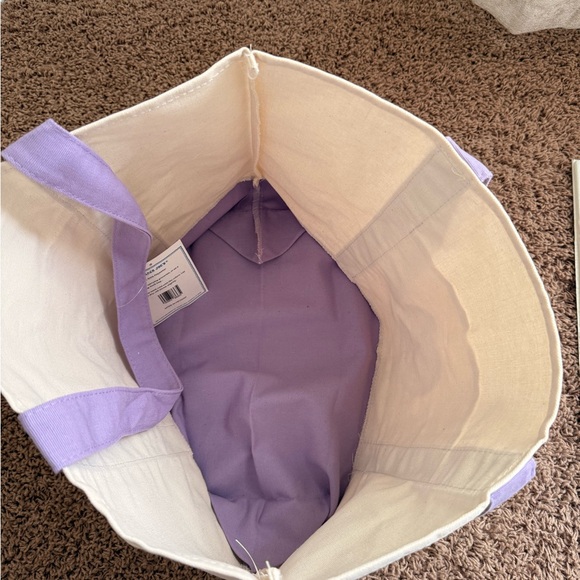 Trader Joe's Canvas Large Tote in White and Purple Color - Picture 2 of 3